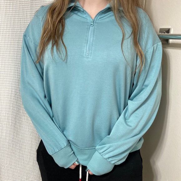 Women’s Three Dots relaxed fit cozy quarter zip Nile blue pullover. Sz medium - Picture 2 of 16